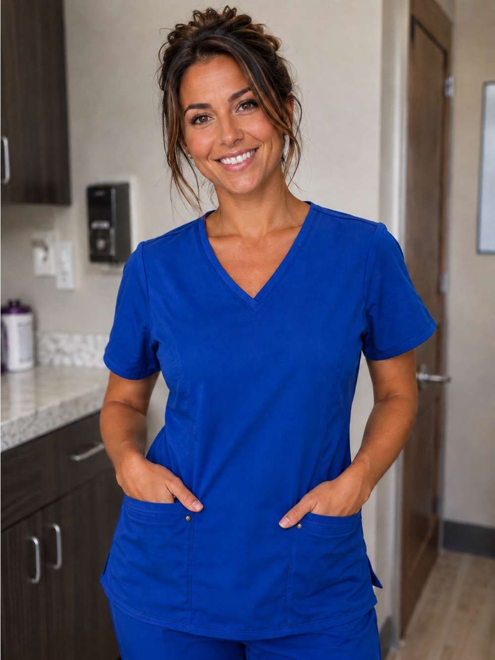 healing hands Royal Blue V-Neck Short Sleeve Scrub Top